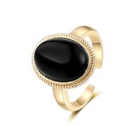 Black Agate Simulated Gemstone Cocktail Rings for Women Open Adjustable Vintage Oval Geometric Stacking Statement Ring Finger Bands Comfort Fit Dainty Wedding Anniversary Jewelry for Her, Adjustable