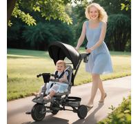 (Black) AIYAPLAY 6 in 1 Kids Trike, Toddler Tricycle with Parent Handle