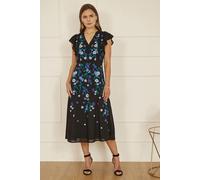 Black All Over Floral Embroidery Midi Skater Dress Yumi Black 8