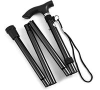 Black Alluminum Foldable Walking Stick Easy Extendable Lightweight Adjustable Folding Cane for Men, Women Durable Collapsible Sticks Rubber Base
