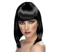 black Alluring Asymmetric Black Bob Full Fringe Wig