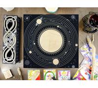 Black Altar Cloth Sun Moon Star Planet Witchcraft Spread Table Cloth Wiccan Square Spiritual cloth 18x18 inches Sacred Cloth (Planet)