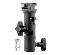 Black Aluminium Alloy Flash Bracket Adapter with 1/4 and 3/8 Screw | 10mm Umbrella Rod Hole, Horizontal and Vertical Tilt Adjustment, for Camera Tripod and Studio Lighting