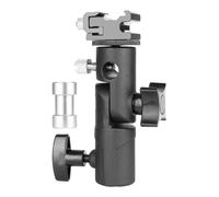 Black Aluminium Alloy Flash Light Bracket Mount with 1/4 3/8 Adapter | Horizontal Vertical Positioning, Cold Shoe Mounting, 10mm Umbrella Rod Hole, for Photography Studio Lighting
