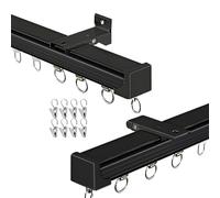 Black Aluminium Curtain Track 1 Run with Silent Rollers Ceiling or Wall Mount Adjustable 50 600cm Includes Clips for Bedroom & Living Room 435cm Length