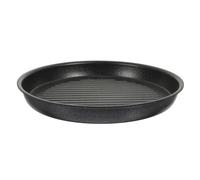 Black Aluminum Steak Plate Non Stick Ribbed Grill Pan for Home Cooking | Smooth round Edges, Grill Sear Marks, Oven Roasting Tray, Compact Storage, Weekend Barbecue Use