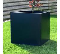 Black Aluzinc Cube Planter - Zinc Lightweight Outdoor Patio Garden Pot with Drainage, Weatherproof & Corrosion-Resistant, 10-Year Warranty - Small/Medium/Large (50cm)
