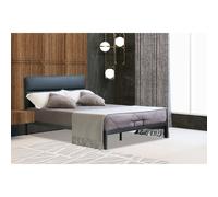 (Black, Amelia Mattress) Metal Bedframe with Faux Leather Headboard
