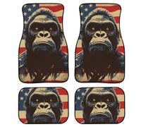 Black American National Flag Gorilla Car Floor Mats with Nonslip Rubber Back Soft Heavy Duty Mats for Most Sedan Suv Truck Vehicles Car Floor Cushion Personalized Automotive Interior