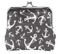 Black Anchor Rudder Chain Wallet for Men Women Leather Coin Purse with Kiss Clasp Buckle for Coins Anchor Helm Chain - Black Chain, OneSize, Anchor Helm Chain Black, OneSize, Classic