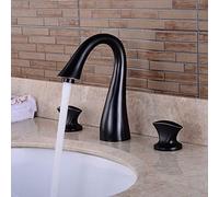 Black Ancient Noodle Pot Faucet Three-Hole Platform Down-Basin Double-Open Cold and Hot Water Mixer Bathroom Flume Three-Piece Set Single-Connected, Times, VES