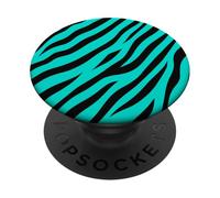 Black and Aqua Zebra Animal Print Striped Aesthetic Y2K Cute PopSockets Adhesive PopGrip