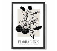 Black and Beige Nasturtium Flowers Floral Ink Sketch Framed Print SIZE: A3 with Black Frame ARTZE Beige A3