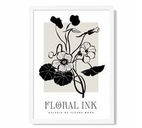 Black and Beige Nasturtium Flowers Floral Ink Sketch Framed Print SIZE: A3 with White Frame ARTZE Beige A3