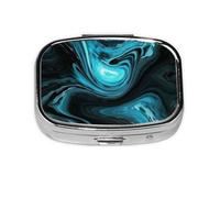 Black and Blue Swirl Pictures Print Pill Box Square Pill Case 2 Compartment Small Metal Medicine Organizer Portable Travel Pillbox for Pocket Purse Cute Mini Pill Container to Hold Daily Vitamins