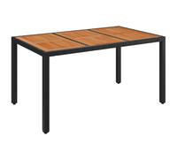 Vidaxl Garden Table With Wooden Top Black 150X90X75 Cm Poly Rattan