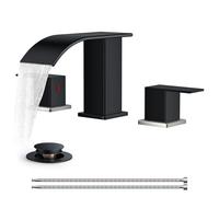 Black and Brushed Nickel Bathroom Faucets 3 Hole, Waterfall Square 8 Inch Widespread Bathroom Sink Faucet with Metal Pop-up Drain and Supply Lines, Two Handles for Vanity, RV, Farmhouse