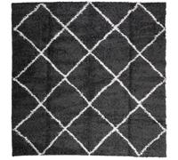 vidaXL Shaggy Rug Square High Pile - Black/Cream 160x160 cm Polypropylene, OEKO-TEX Safe, Modern Fluffy Floor Carpet for Living Room/Bedroom