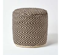 Black and Cream Aztec Style Jute Footstool Beanbag Round Bean Cube