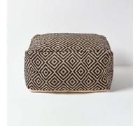 Homescapes Black And Cream Bean Cube Footstool With Aztec Pattern