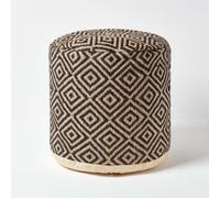 Black and Cream Aztec Style Jute Footstool Beanbag Round Bean Cube