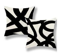 Black And Cream Pillow Covers 18x18 Set Of 2 Geometric Abstract Modern Art Line Throw Pillow Covers Boho Minimalist Style Decorative Pillowcase Linen Cushion Case Decoration For Couch Sofa Outdoor