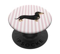 Black and Cream Smooth Haired Dachshund Pink Stripe Design PopSockets Adhesive PopGrip