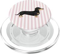 Black and Cream Smooth Haired Dachshund Pink Stripe Design PopSockets PopGrip for MagSafe