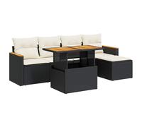 (black and cream) vidaXL 6 Piece Garden Sofa Set with Cushions Beige Poly Rattan Acacia