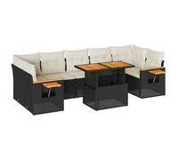 (black and cream) vidaXL 8 Piece Garden Sofa Set with Cushions Beige Poly Rattan Acacia