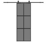 (black and dark transparent, 76 x 205 cm (213 cm sliding rail)) vidaXL Sliding Door with Hardware Set Black 76x205 cm Tempered Glass