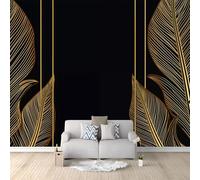 Black and Gold 3D Mural Wallpaper Children's Room, Luxury Line Border Banana Leaves Non-Woven Photo Wallpaper Bedroom Wall Decoration - 350 x 256 cm Wall Murals for Living Room Home Interiors