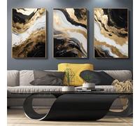 Black and Gold Abstract Canvas Wall Art Black Marble Pictures Gold Foil Artwork Black White Gold Marble Wall Art Modern Abstract Painting Black Gold White Grey Pictures Wall Art 16x24inchx3 No Frame