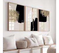 Black and Gold Abstract Canvas Wall Art Minimalist Geometric Poster Prints for Living Room Decor Black White and Beige Abstract Wall Art Neutral Black Painting Picture for Bedroom 16x24inch No Frame