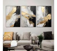 Black and Gold Abstract Canvas Wall Art Modern Abstract Painting Gold Foil Abstract Painting Black Gold Grey Abstract Wall Art Gold Foil Artwork Black Grey Gold Pictures for Wall 16x24inchx3 No Frame