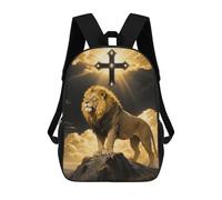 Black And Gold African Leo Lion King with Cross Backpack for Women Men, Durable 600D Polyester Bookbag with Large Capacity, Lightweight 17 Inch Laptop Backpack Minimalism Casual Daypack for Work, Trav