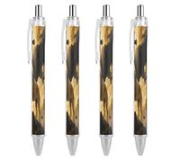 Black And Gold African Leo Lion King with Cross Ballpoint Pens Fine Point Smooth Writing Pen Retractable Ball Point Pens 0.5mm Black Ink Pen Office Supplies Gifts for Men Women 4 PCS