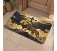 Black and Gold African Leo Lion King with Cross Front Door Mat, Heavy Duty Bathroom Rugs Durable Welcome Mat for Outdoor Indoor, Super Absorbent Bath Rugs for Entryway Outside Patio Porch, 60x90cm