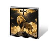 Black And Gold African Leo Lion King with Cross Lapel Pin Square Metal Brooch Pin with Secure Pin Back Fashion Button Badge for Clothing, Hats, Bags Decoration
