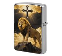 Black and Gold African Leo Lion King with Cross Lighter Case Double-Sided Graffiti Metal Lighter Cover Lighters Protective Sleeve for Women Men Standard Lighters