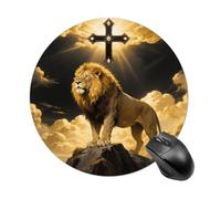 Black And Gold African Leo Lion King with Cross Round Mouse Pad 7.8 Inch, Portable Gaming Mouse Mat with Non-Slip Rubber Base & Smooth Surface, Waterproof Mousepad for PC, Laptop, Computer, Office, Ho