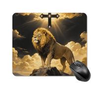 Black and Gold African Leo Lion King with Cross Square Mouse Pads Non-Slip Rubber Base Mouse Mat Cute Mousepad Funny Computer Desk Accessories for Office Home Gaming Work 25 * 30cm