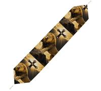 Black and Gold African Leo Lion King with Cross Table Runner for Dining Table, Short Plush Runners Washable & Durable Tablerunner Modern Home Decor for Wedding, Kitchen, Holiday 229*33cm