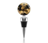Black And Gold African Leo Lion King with Cross Wine Bottle Stopper Decorative Vacuum Silicone Wine Stopper with Beautiful Art Glass Reusable Beverage Bottle Sealer Keeps Fresh