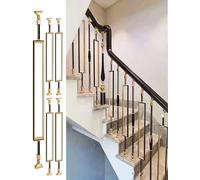 Black and Gold Aluminum Alloy Stair Railing Posts, Stylish Floor-Mounted il Supports for Hotels, Villas, and Offices, Fall Prevention (Type 2, 5-Pack)