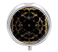 Black and Gold Background Pill Box Round Portable Small Pill Case Waterproof Travel Pill Box Organizer for Pocket Purse and Daily Convenience