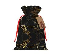 Black And Gold Background Print Holiday Burlap Gift Bag With Drawstring, Small Party Favor Pouches For Christmas Gifting-S Size