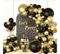 Black and Gold Balloon Arch Kit, 115Pcs Gold Black Latex Balloons Garland with Gold Confetti Balloons for Boys Men Birthday, Graduation, New Year, Wedding, Retirement, Umrah Mubarak Party Decorations