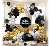 Black and Gold Balloon Arch Kit, 140 Pcs Black Gold White Balloon Garland Set with Metallic Gold Black Confetti Balloons for Men Boys Women Birthday Party Wedding Retirement New Years Eve Decorations