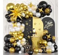 Black and Gold Balloon Arch Kit, Black White Gold Balloons Garland Kit, Star Foil Balloons, Confetti Balloon For Graduation Birthday New Year Retirement Party Wedding Engagement Decorations